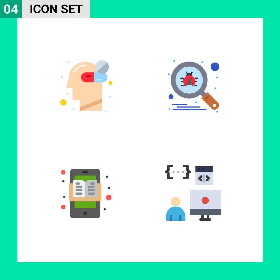 Universal Icon Symbols Group of 4 Modern Flat Icons of human mind education apps medicine search e Editable Vector Design Elements
