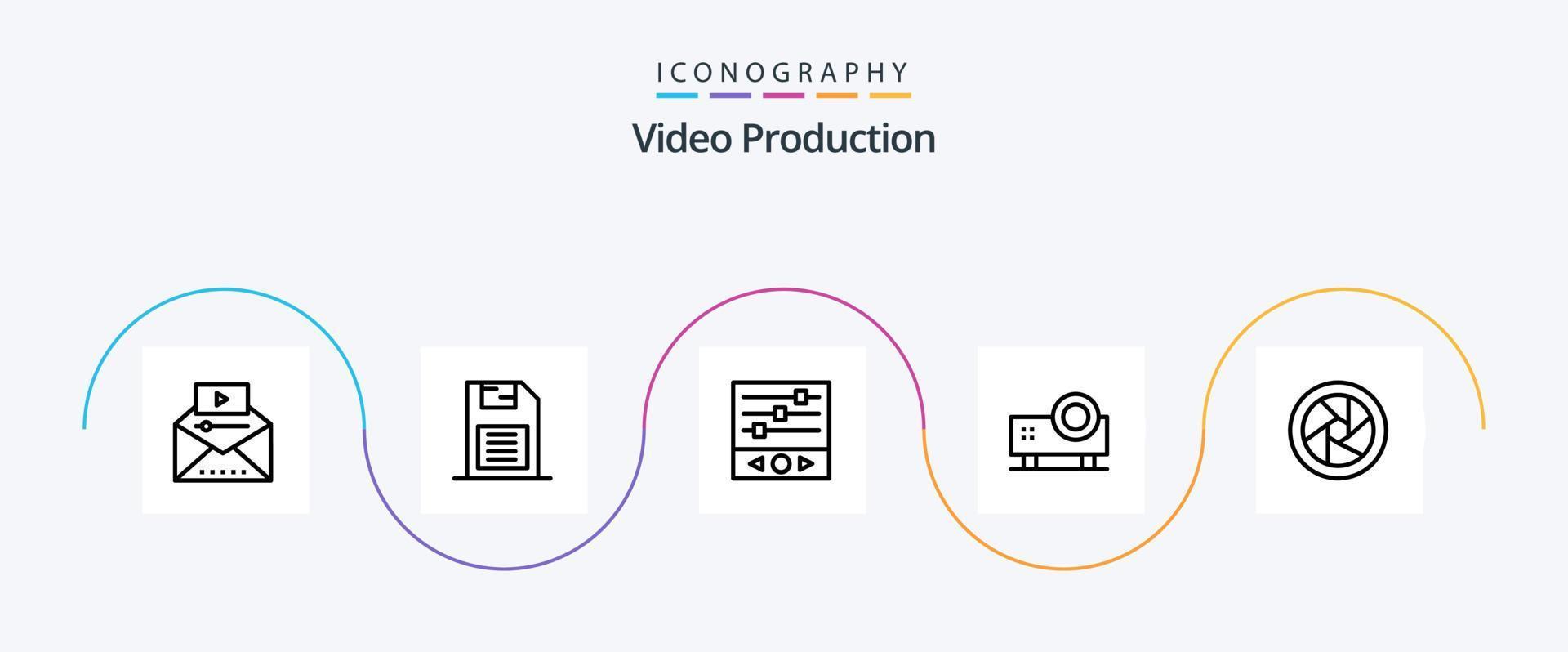 vídeo producción línea 5 5 icono paquete incluso proyector. multimedia. Dakota del Sur tarjeta. sonido frecuencia vector