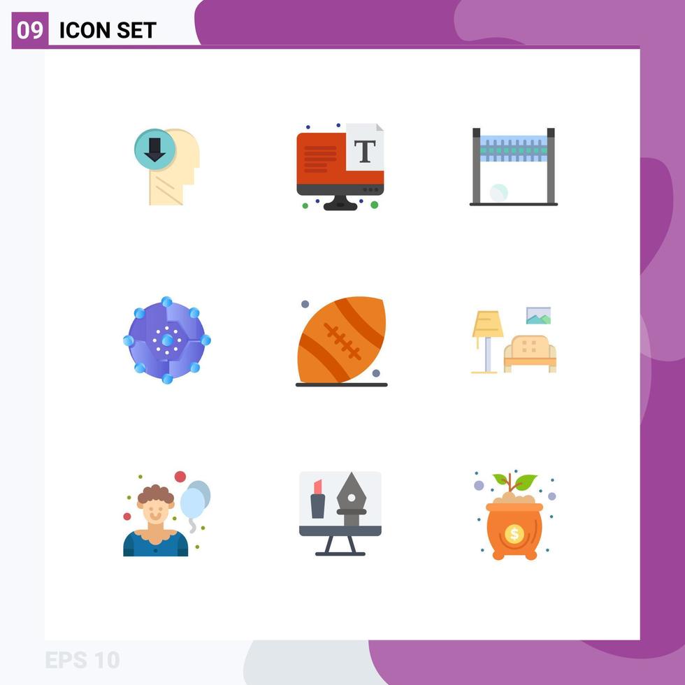 Set of 9 Modern UI Icons Symbols Signs for share connectivity font computing share volleyball Editable Vector Design Elements