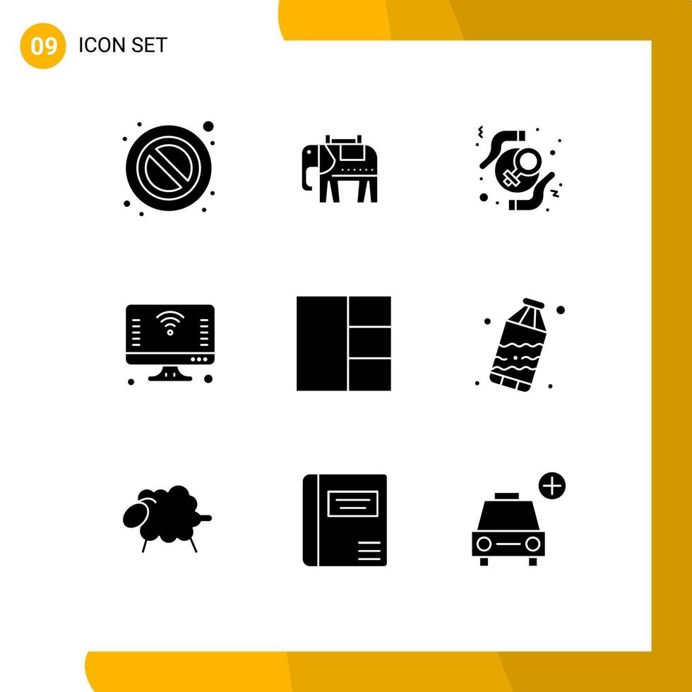 User Interface Pack of 9 Basic Solid Glyphs of layout wifi protection things internet Editable Vector Design Elements