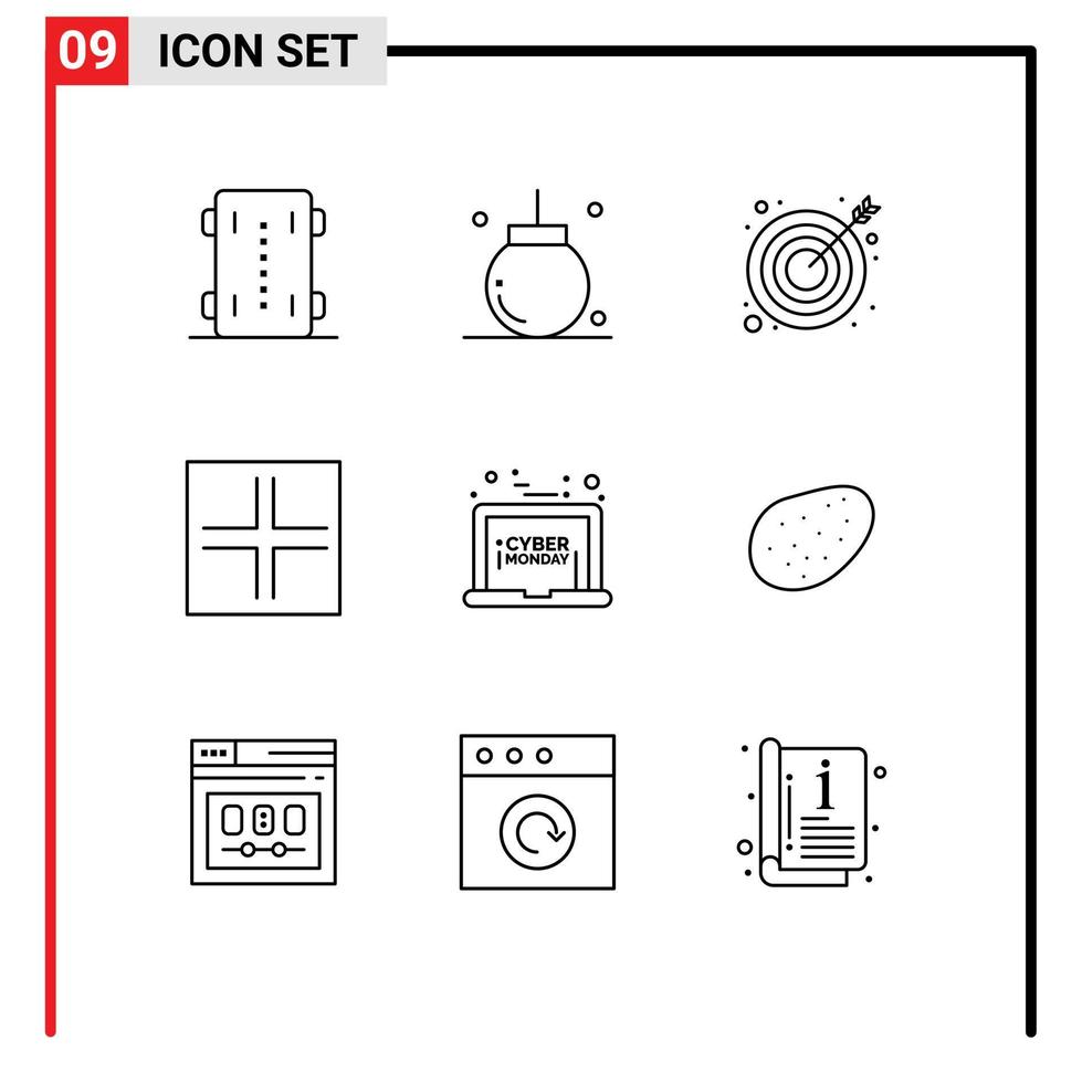 Mobile Interface Outline Set of 9 Pictograms of view screen decoration layout target Editable Vector Design Elements