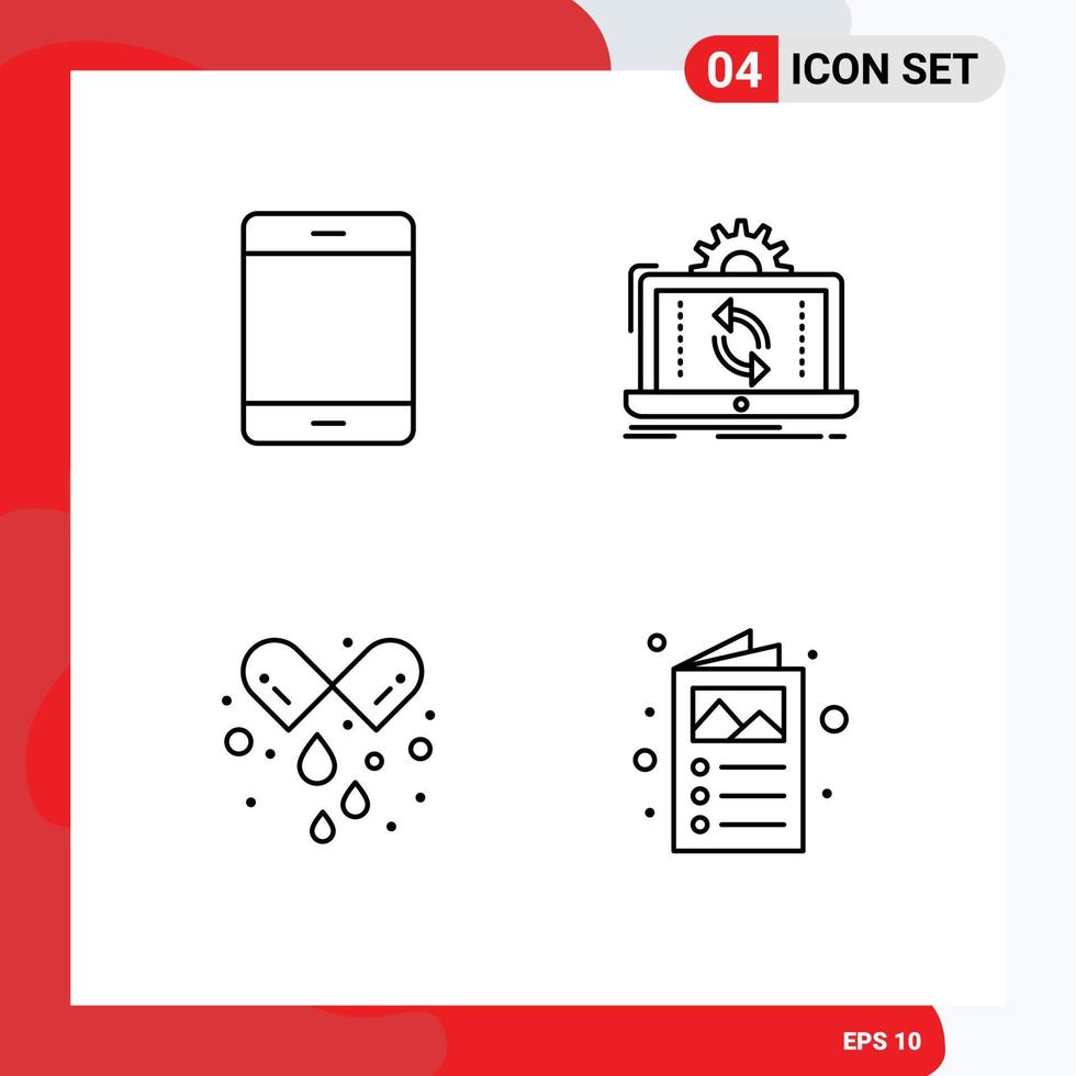 Pack of 4 Modern Filledline Flat Colors Signs and Symbols for Web Print Media such as computers sync hardware processing pills Editable Vector Design Elements