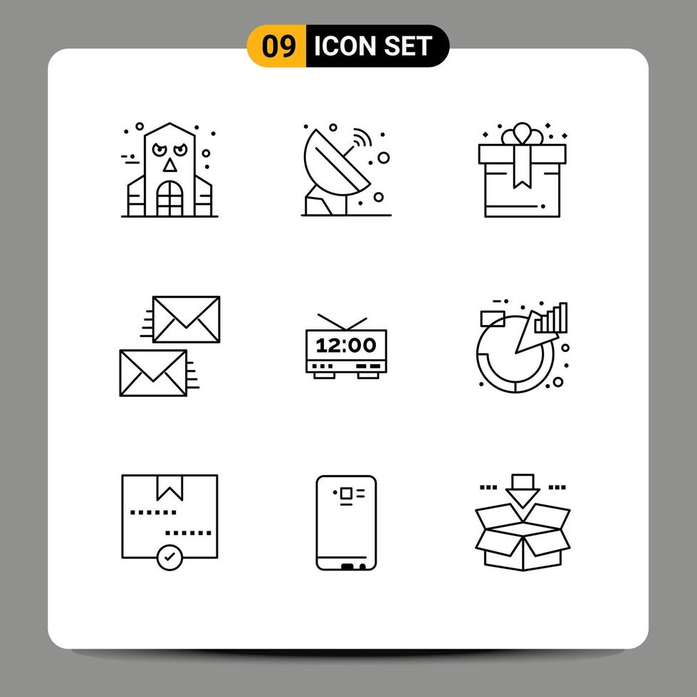 Editable Vector Line Pack of 9 Simple Outlines of electric envelope birthday email contact Editable Vector Design Elements