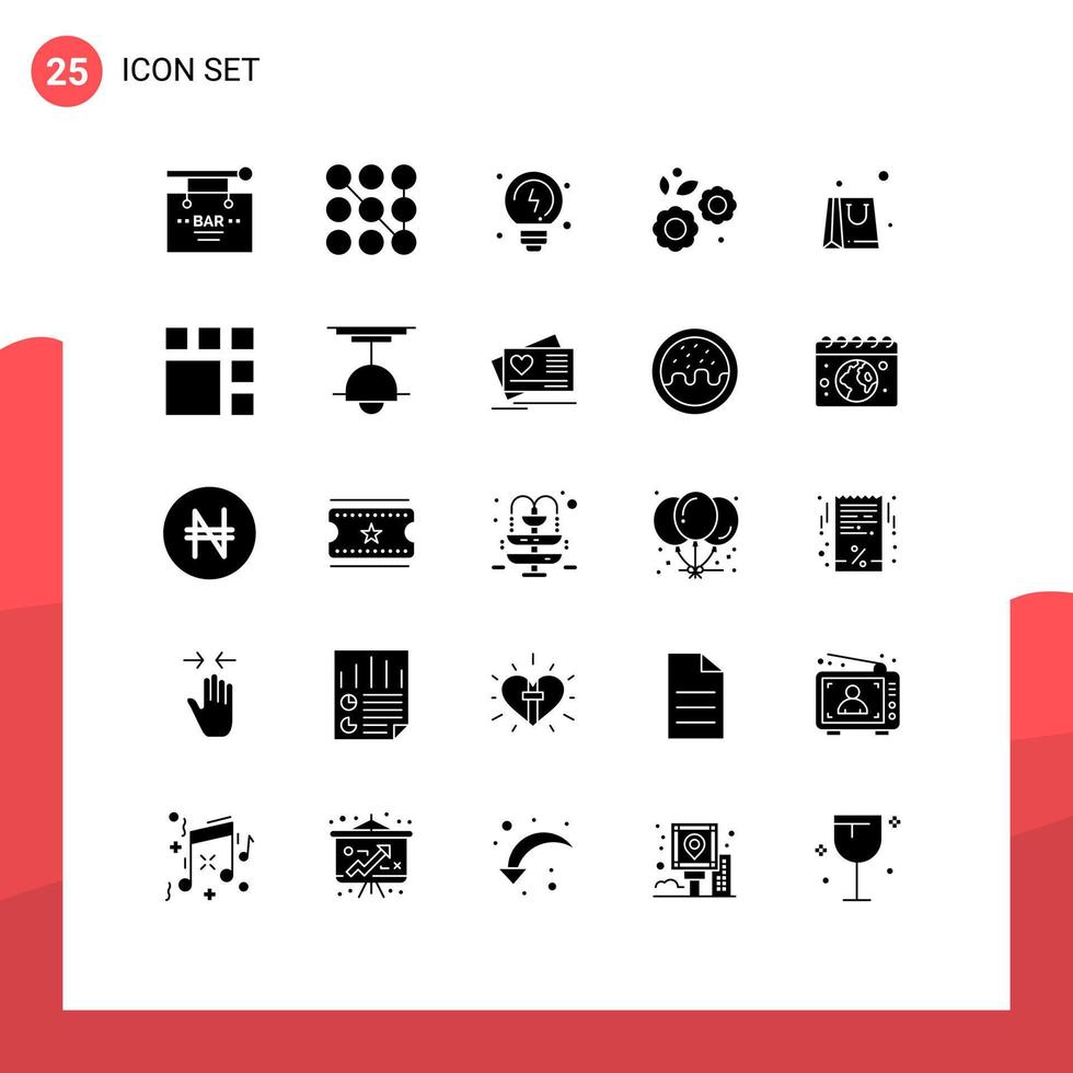 Modern Set of 25 Solid Glyphs Pictograph of shopping bag brainstorming spring easter Editable Vector Design Elements