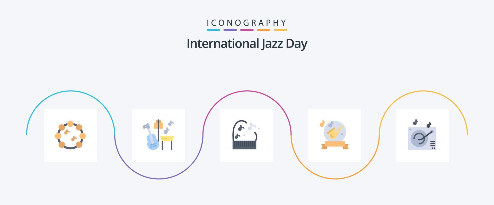 International Jazz Day Flat 5 Icon Pack Including . gramophone. piano. audio. play vector