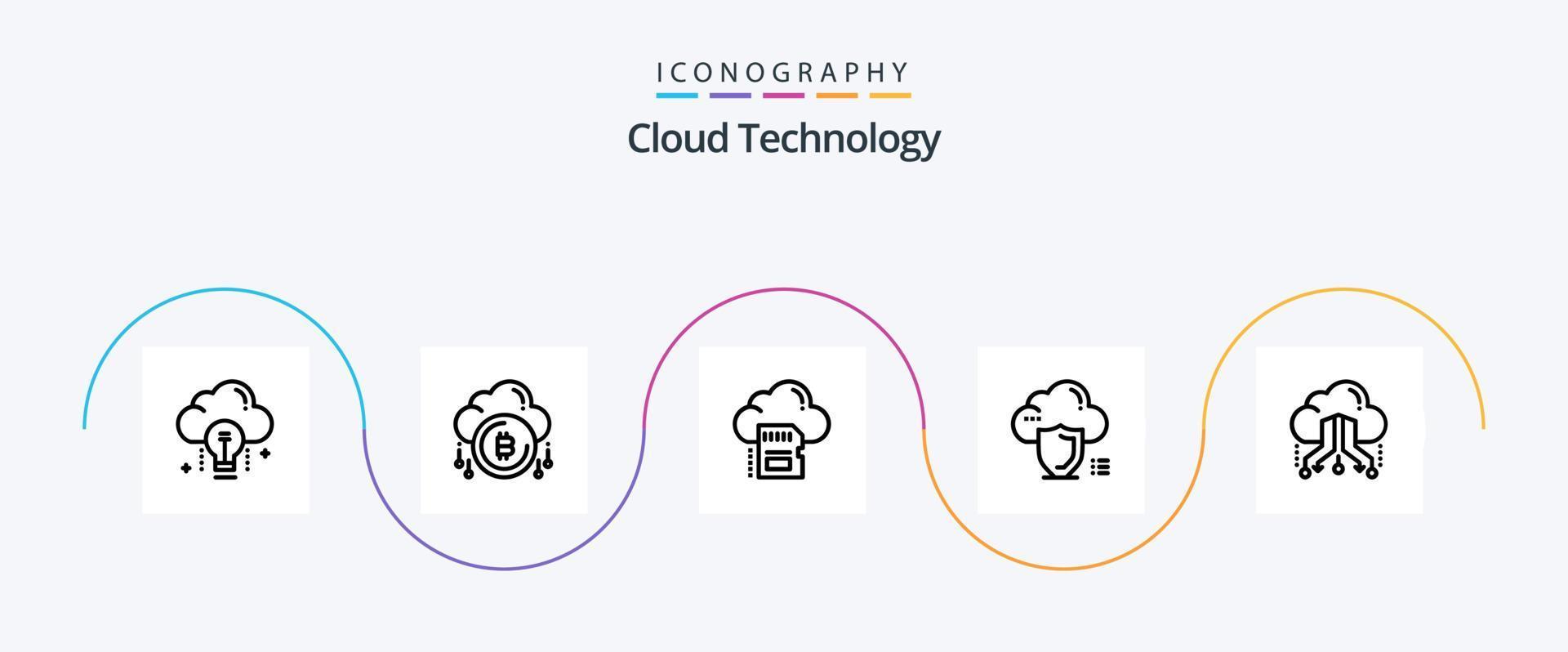 nube tecnología línea 5 5 icono paquete incluso blindaje. nube. bitcoind. archivo. datos vector