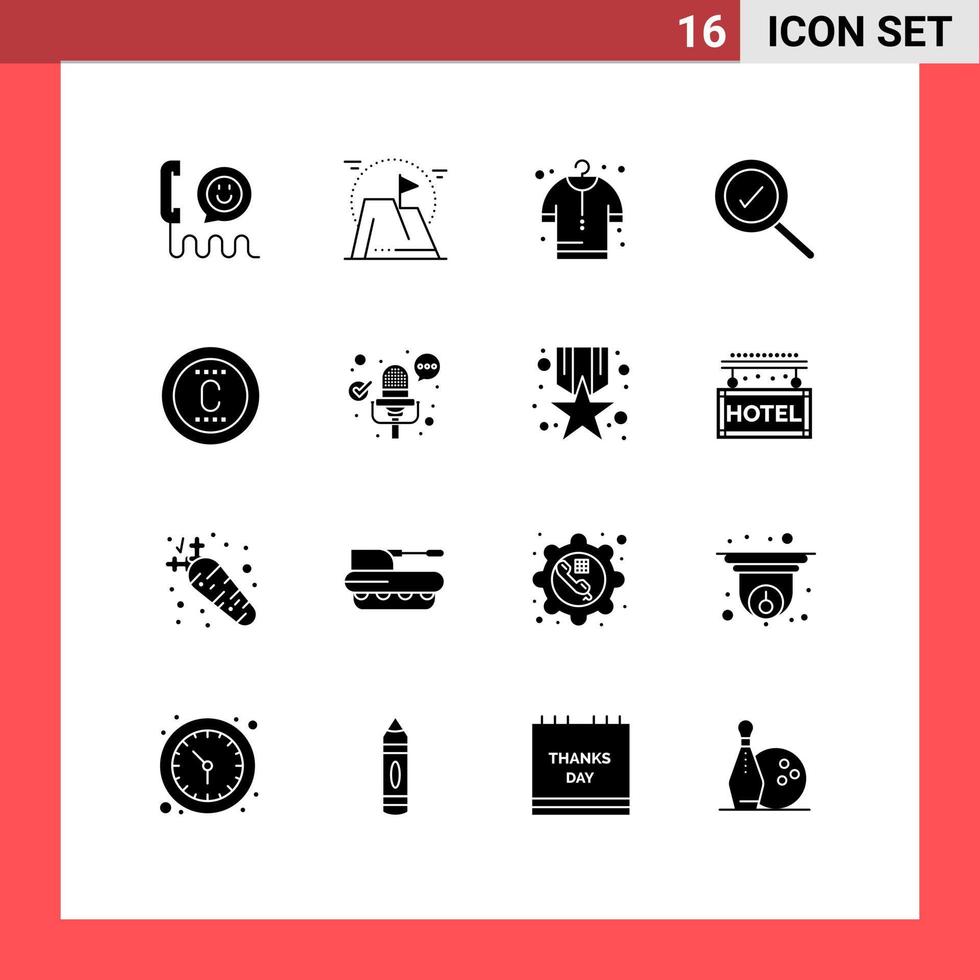 Editable Vector Line Pack of 16 Simple Solid Glyphs of protection search mission found shopping Editable Vector Design Elements