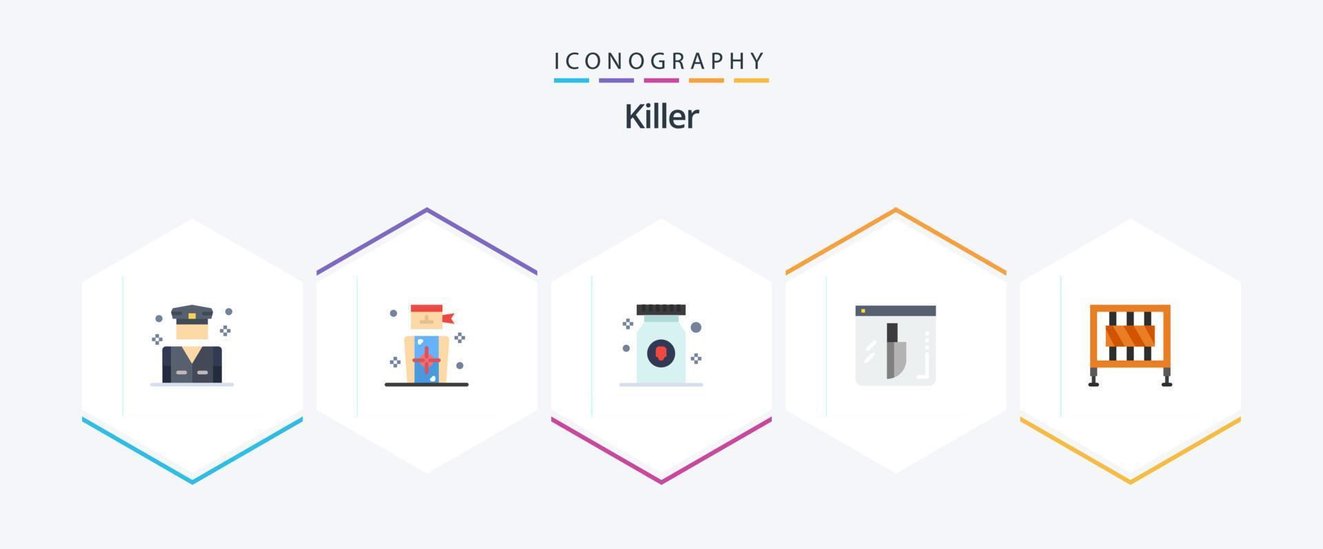 Killer 25 Flat icon pack including crossing. security. drug. knife. evidence vector