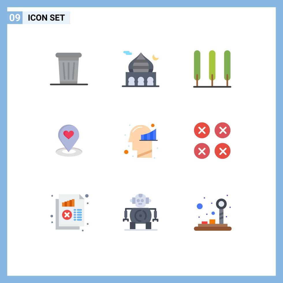 Universal Icon Symbols Group of 9 Modern Flat Colors of chart pin pray location finder location Editable Vector Design Elements