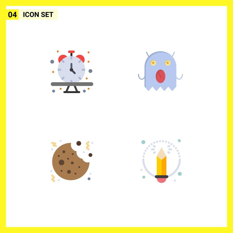 Group of 4 Modern Flat Icons Set for clock dessert time space creative Editable Vector Design Elements
