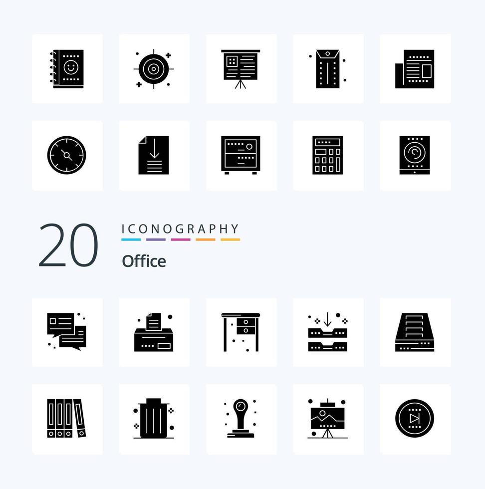 20 Office Solid Glyph icon Pack like business folder office desk file drawer vector