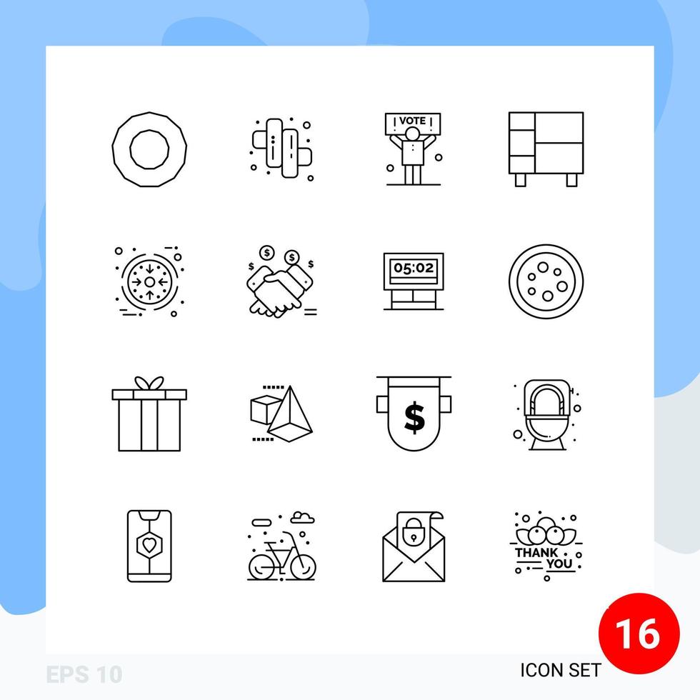 16 User Interface Outline Pack of modern Signs and Symbols of product management vote business house Editable Vector Design Elements