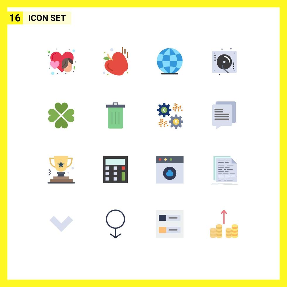 Pack of 16 Modern Flat Colors Signs and Symbols for Web Print Media such as favorite love globe heart music Editable Pack of Creative Vector Design Elements