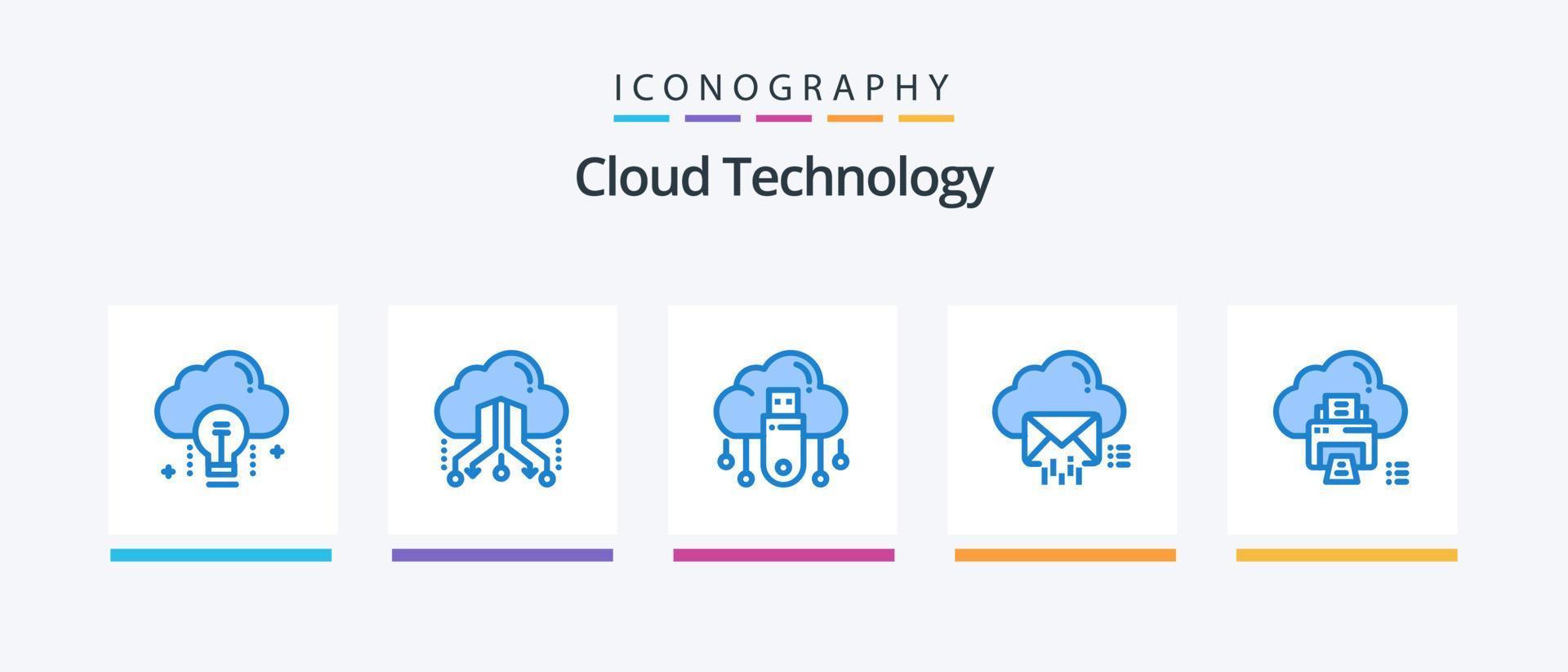 Cloud Technology Blue 5 Icon Pack Including email. cloud. network. store. online. Creative Icons Design vector