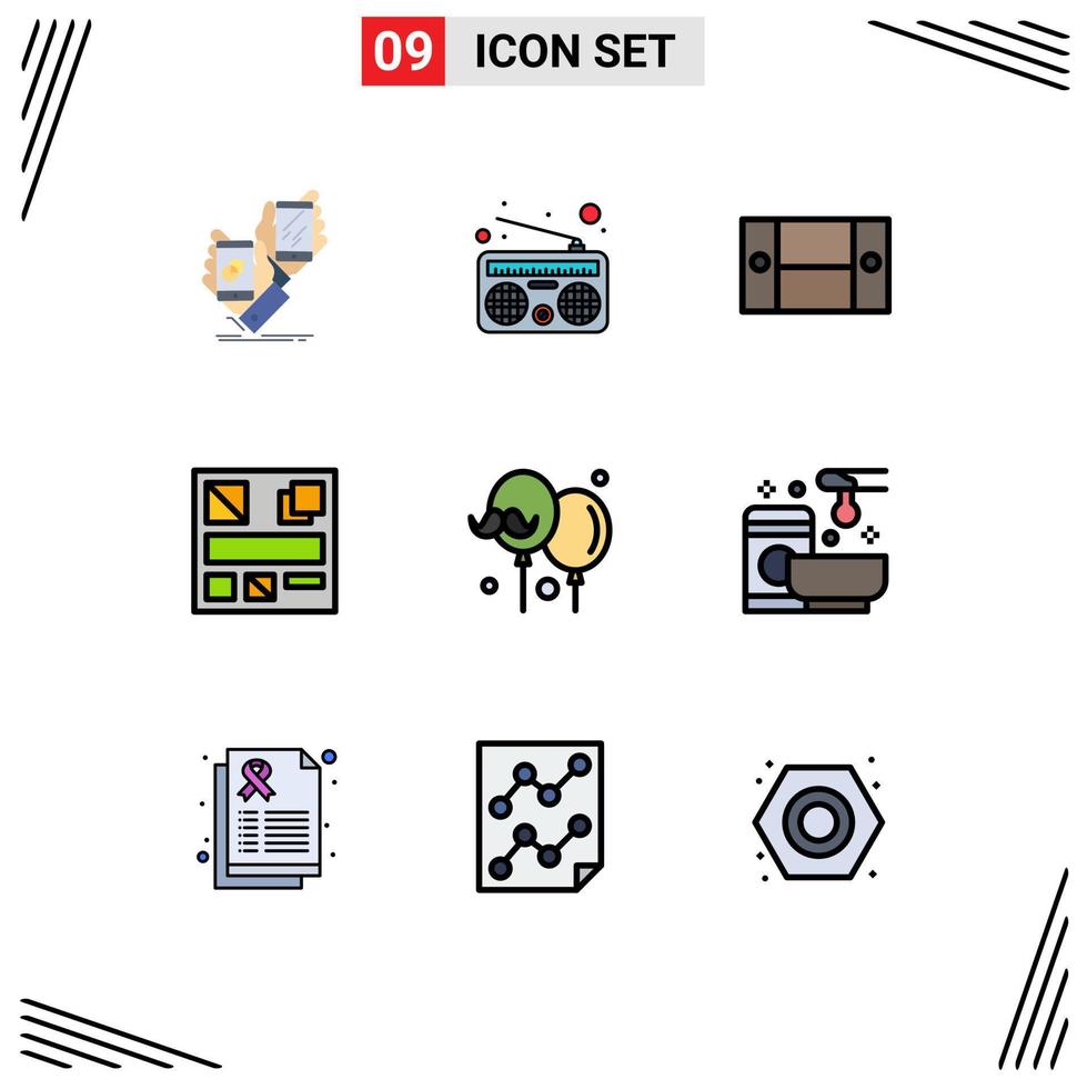 Universal Icon Symbols Group of 9 Modern Filledline Flat Colors of father balloon cabinet web design Editable Vector Design Elements