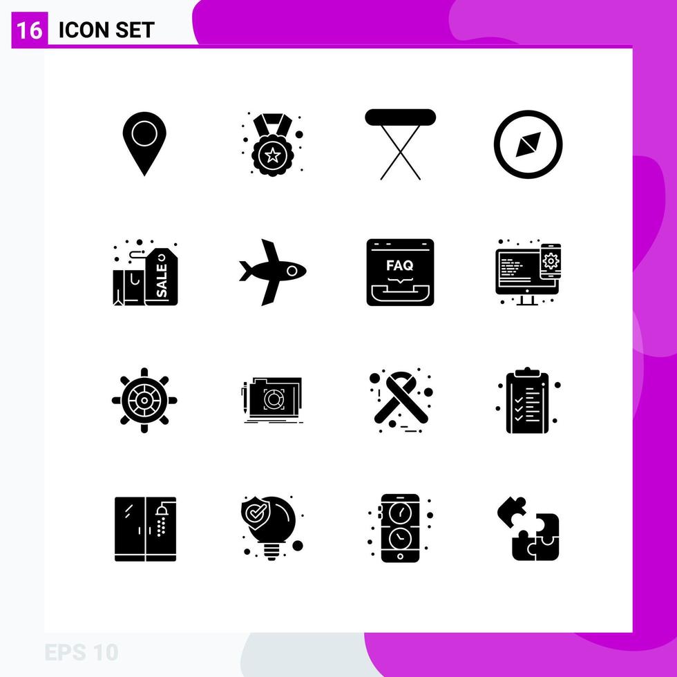 Pictogram Set of 16 Simple Solid Glyphs of flight label home gift badge Editable Vector Design Elements