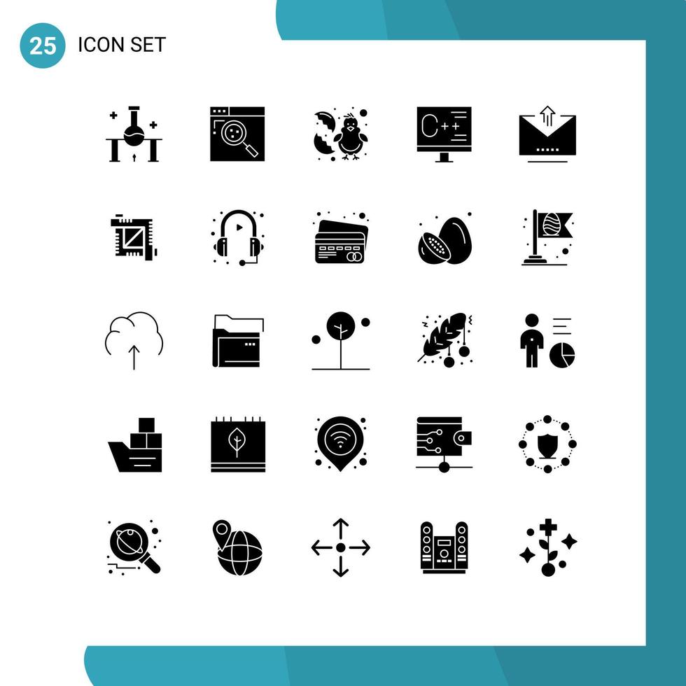 Universal Icon Symbols Group of 25 Modern Solid Glyphs of programming develop web computer happy Editable Vector Design Elements