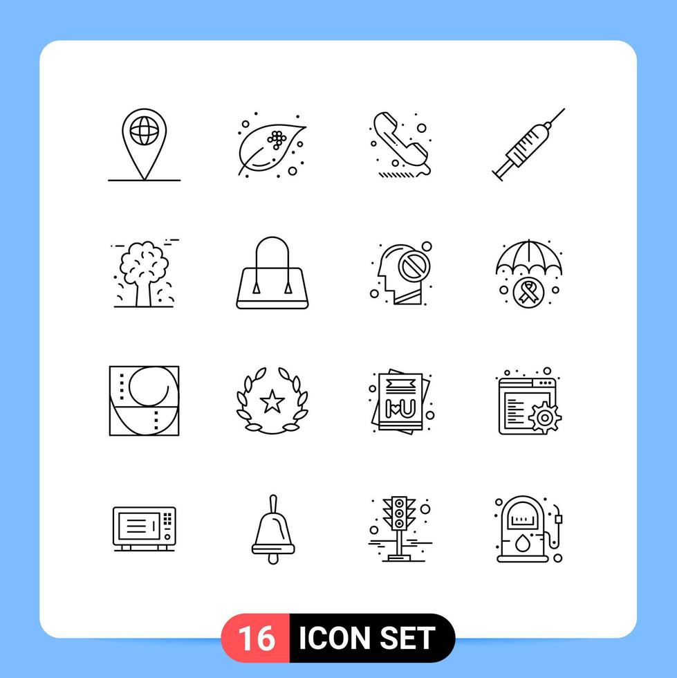 Pictogram Set of 16 Simple Outlines of alpine needle phone vaccine syringe Editable Vector Design Elements