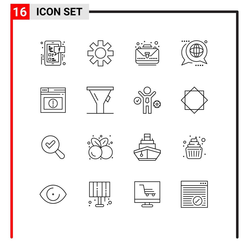 Pictogram Set of 16 Simple Outlines of alert message case global discussion Editable Vector Design Elements