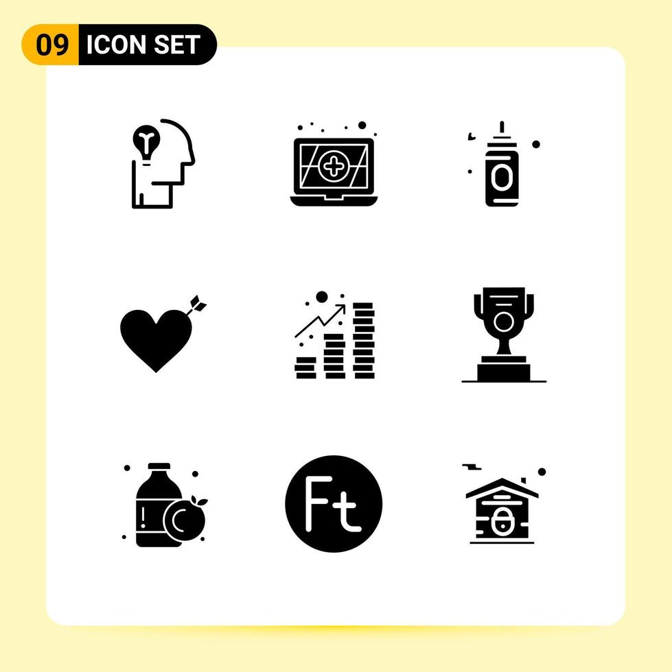 Editable Vector Line Pack of 9 Simple Solid Glyphs of worker coins child revenue income Editable Vector Design Elements