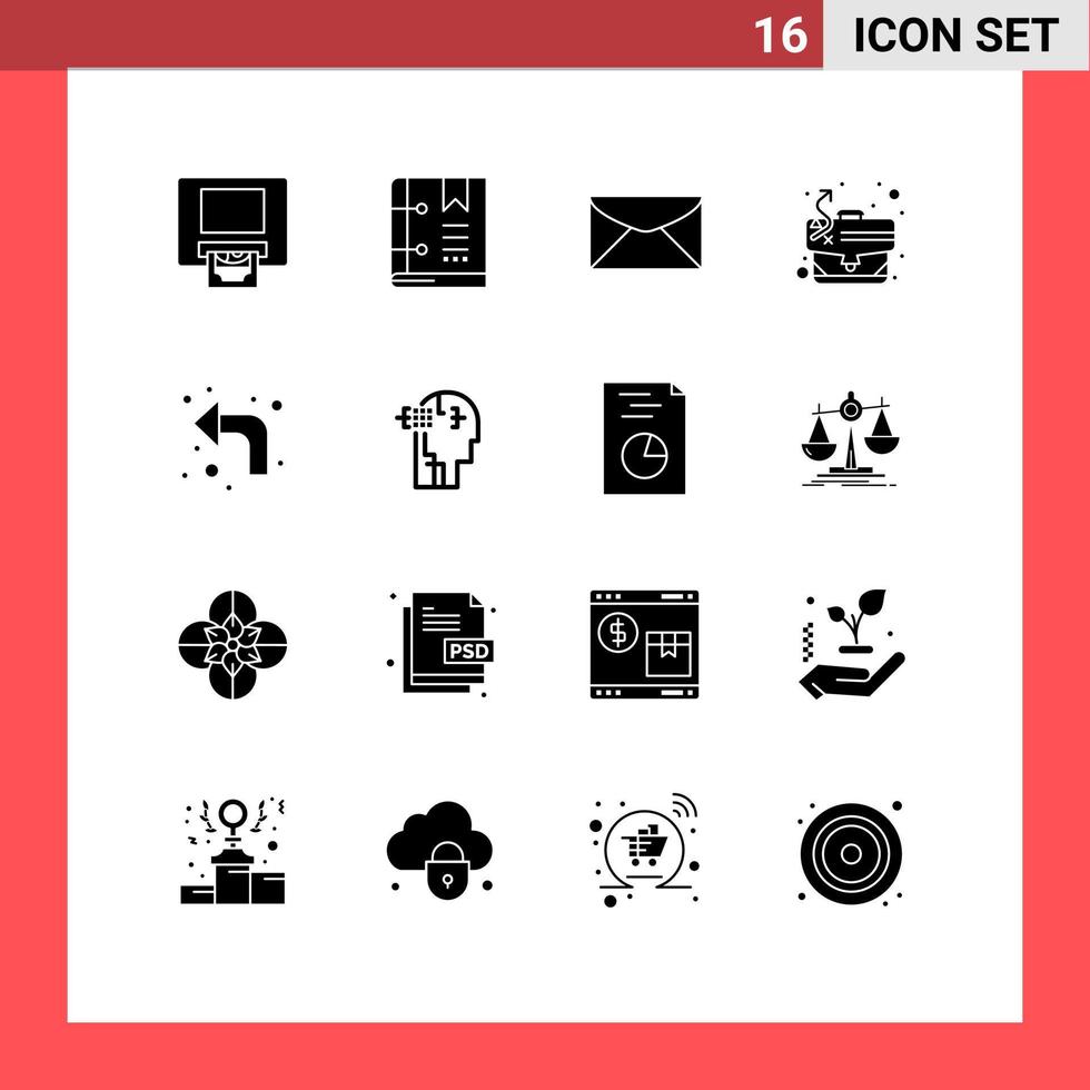 Set of 16 Commercial Solid Glyphs pack for reload case mail tactics path Editable Vector Design Elements