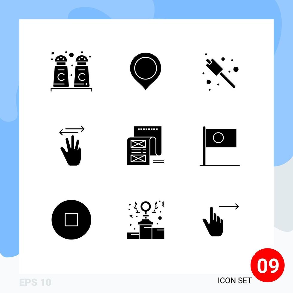 Set of 9 Vector Solid Glyphs on Grid for email document marshmallow right up Editable Vector Design Elements