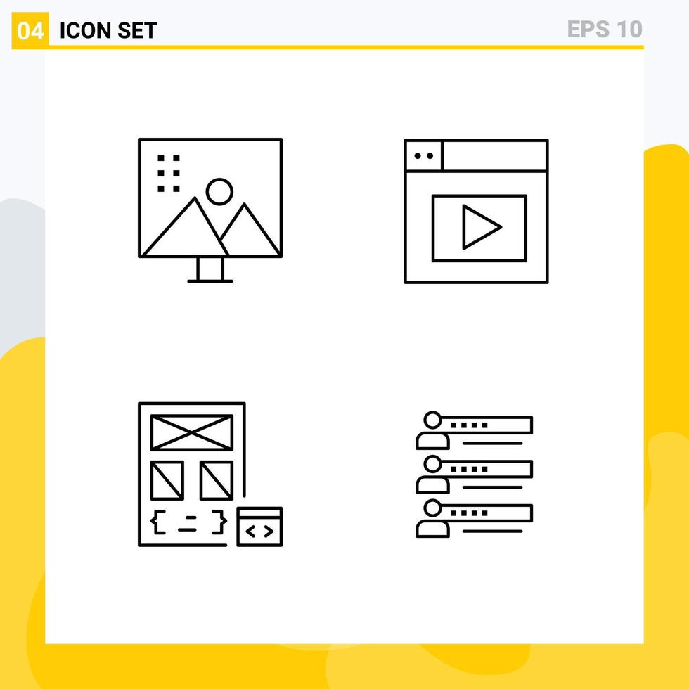 Editable Vector Line Pack of 4 Simple Filledline Flat Colors of altering image coding photo editing design development Editable Vector Design Elements