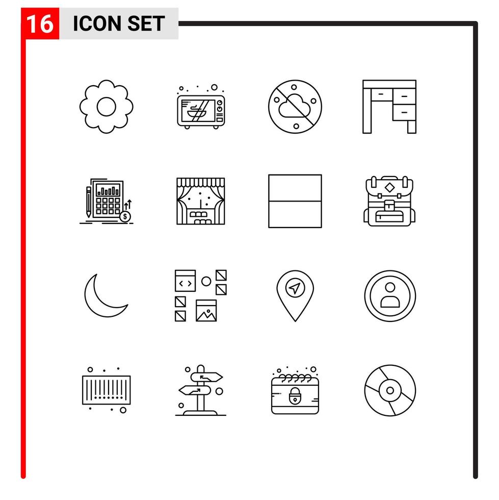 16 Outline concept for Websites Mobile and Apps market financial weather data interior Editable Vector Design Elements
