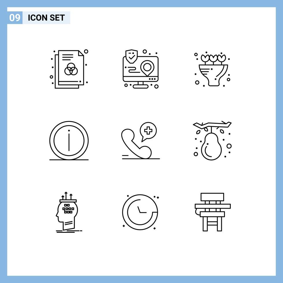 Pack of 9 creative Outlines of mobile info map help details Editable Vector Design Elements
