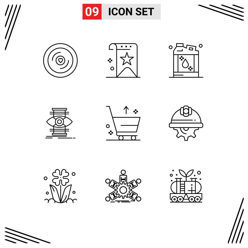 Modern Set of 9 Outlines Pictograph of cart focus reputation success liquid Editable Vector Design Elements