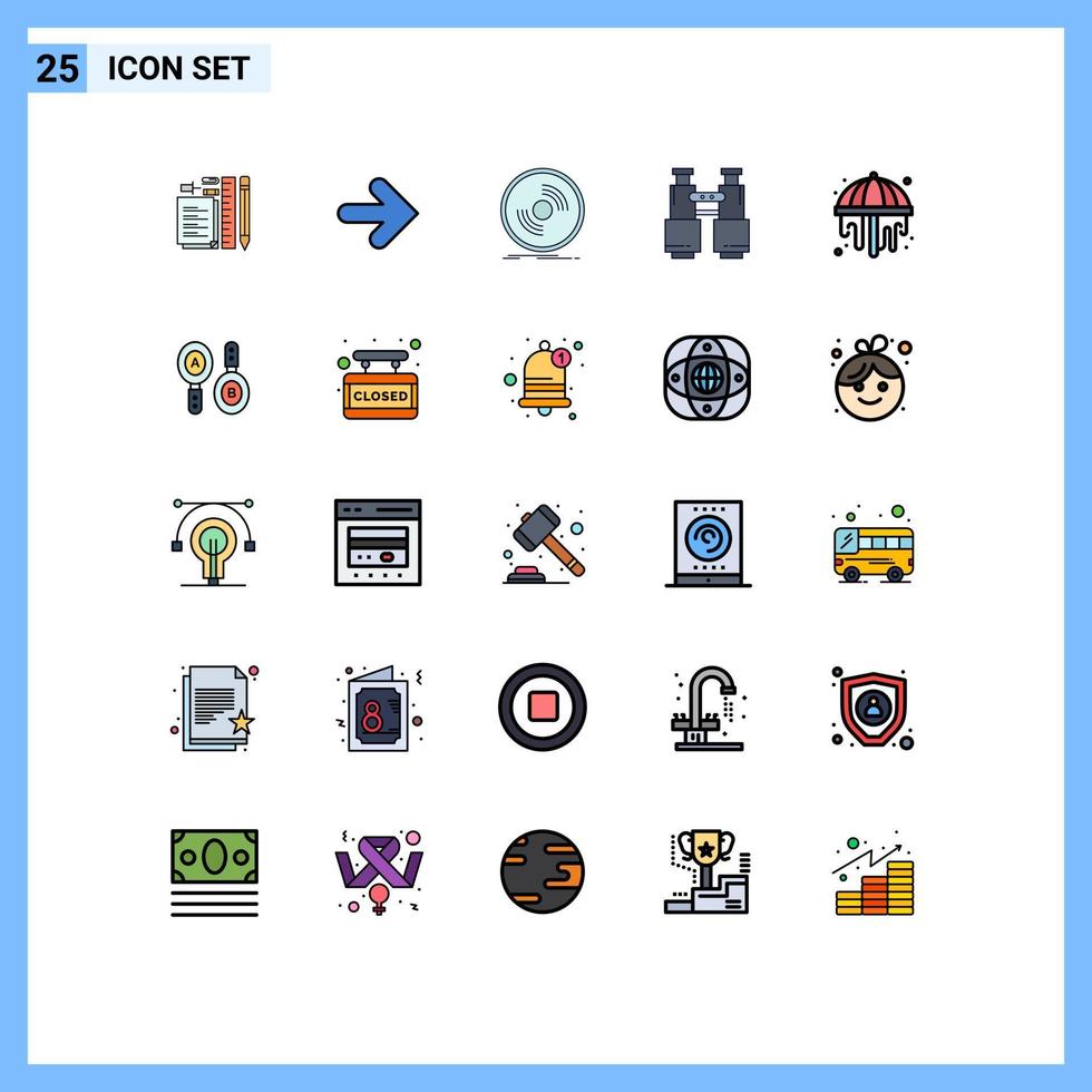 Pictogram Set of 25 Simple Filled line Flat Colors of explore find right binoculars record Editable Vector Design Elements