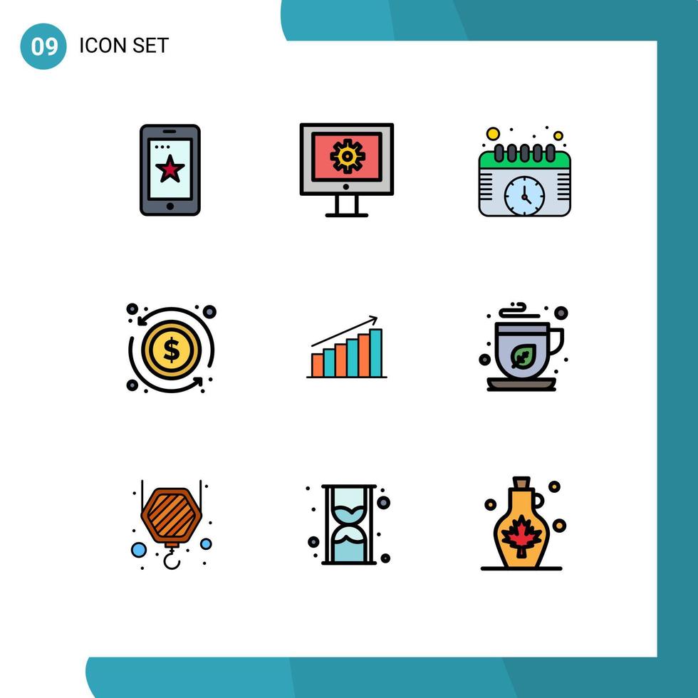 Stock Vector Icon Pack of 9 Line Signs and Symbols for chart money calendar exchange arrow Editable Vector Design Elements