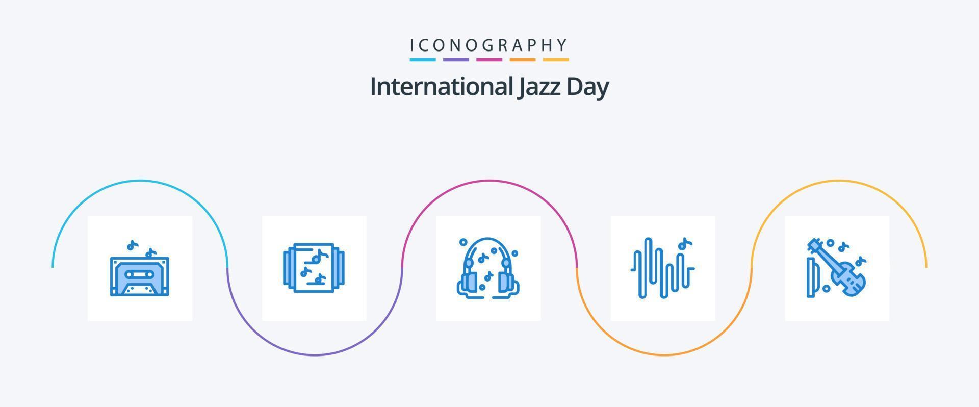 International Jazz Day Blue 5 Icon Pack Including . violin. sound. music. guitar vector