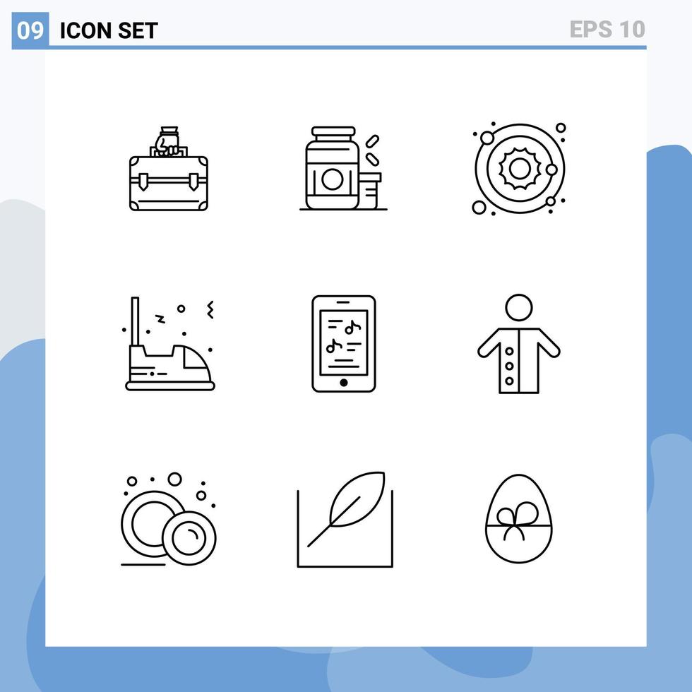Set of 9 Modern UI Icons Symbols Signs for entertainment travel supplement car sun Editable Vector Design Elements