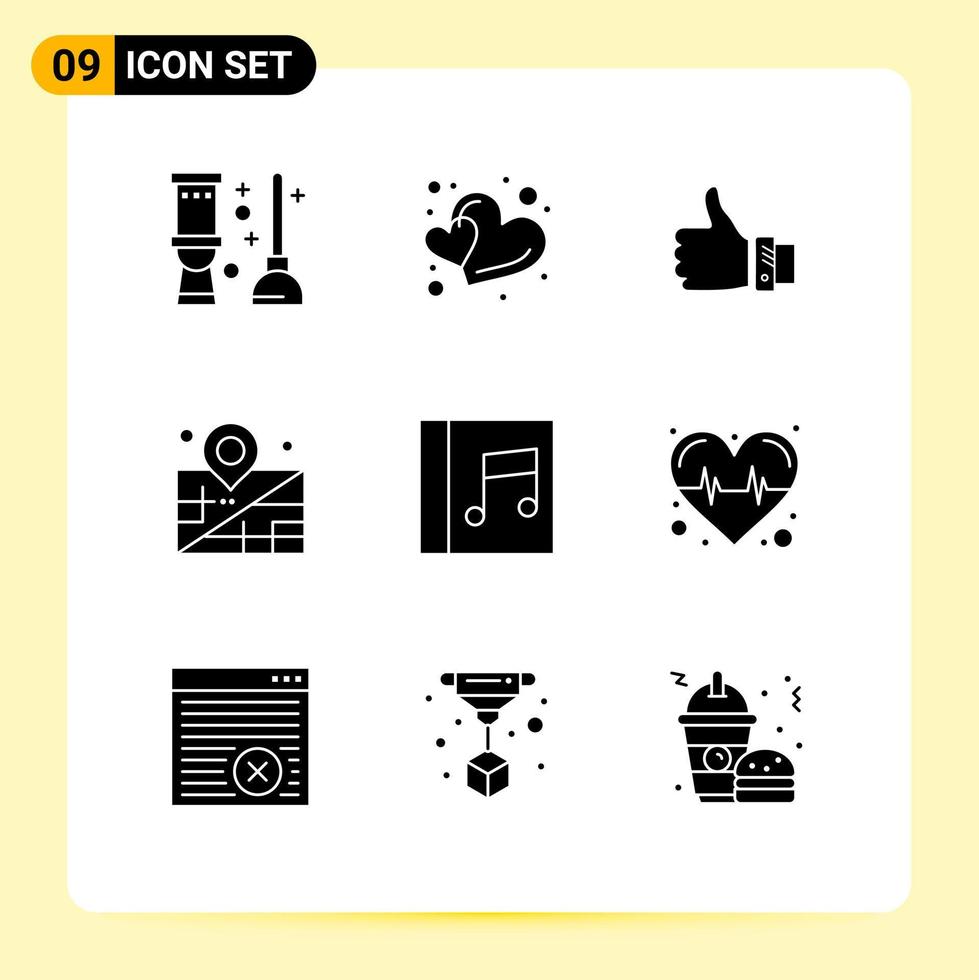 Universal Icon Symbols Group of 9 Modern Solid Glyphs of album business like location solution Editable Vector Design Elements