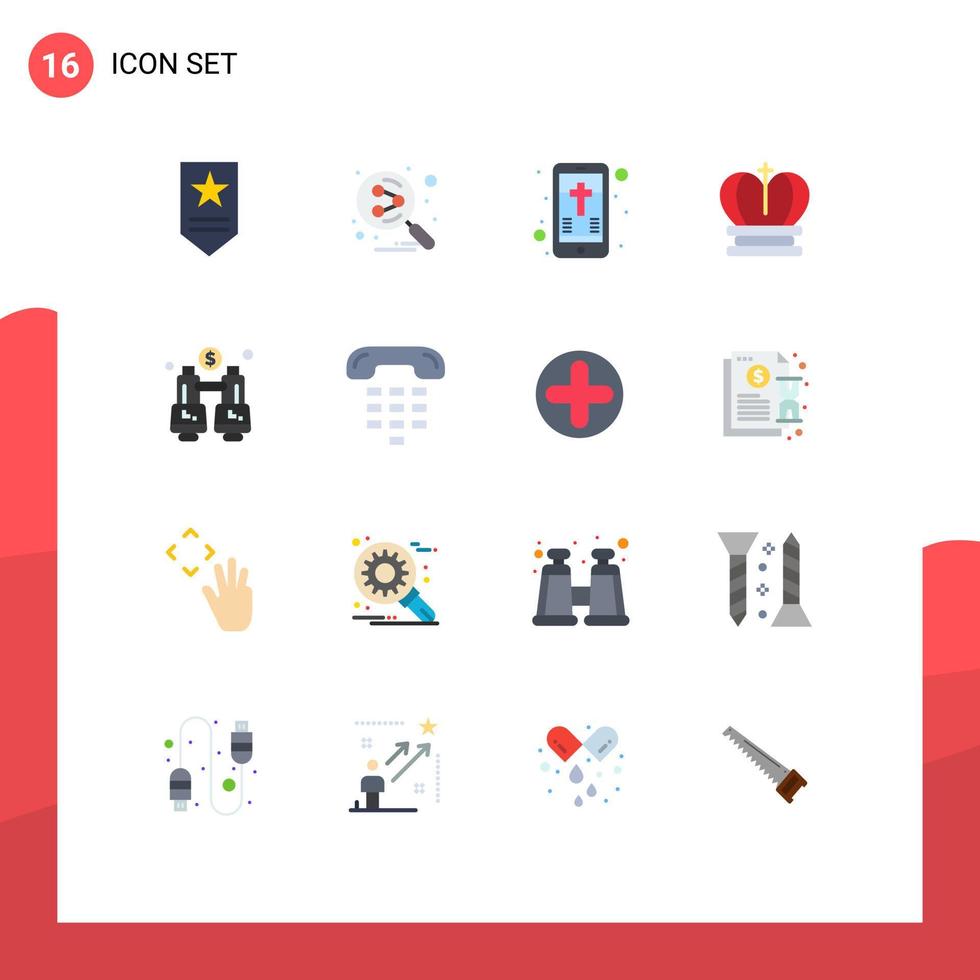 Stock Vector Icon Pack of 16 Line Signs and Symbols for find binoculars celebration empire king Editable Pack of Creative Vector Design Elements