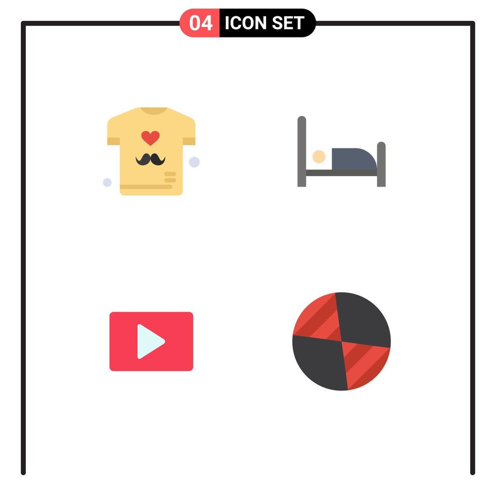 Pictogram Set of 4 Simple Flat Icons of dad video shirt patient center Editable Vector Design Elements