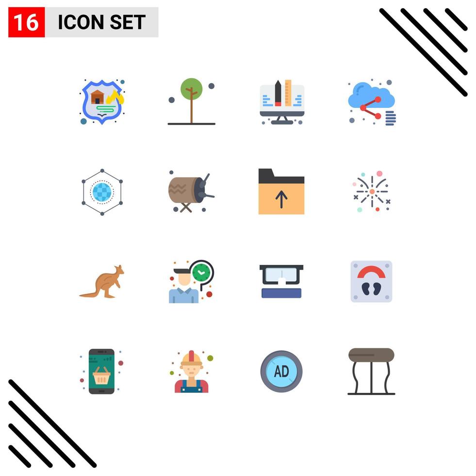 16 User Interface Flat Color Pack of modern Signs and Symbols of global sharing coding share cloud Editable Pack of Creative Vector Design Elements
