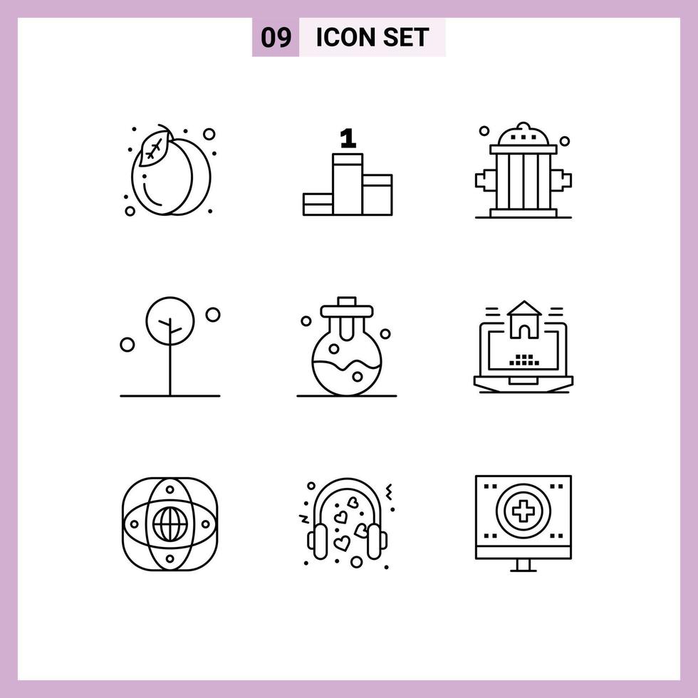 Universal Icon Symbols Group of 9 Modern Outlines of laboratory chemical clipart tree leaf Editable Vector Design Elements