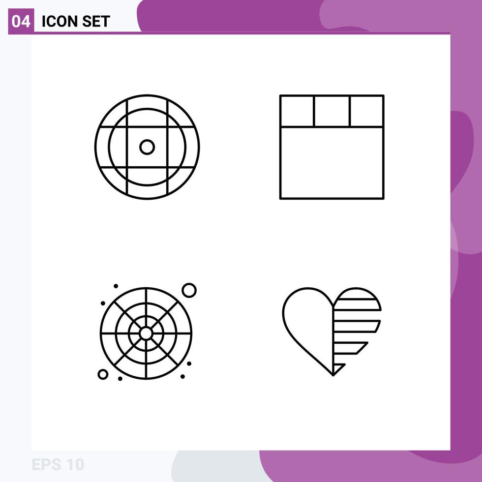 Stock Vector Icon Pack of 4 Line Signs and Symbols for ball sample grid color catalog love Editable Vector Design Elements