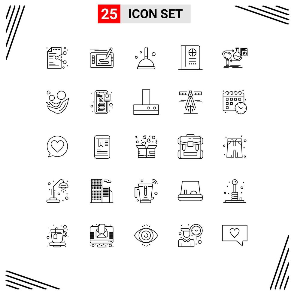 Stock Vector Icon Pack of 25 Line Signs and Symbols for analysis travel drawing passport mop Editable Vector Design Elements