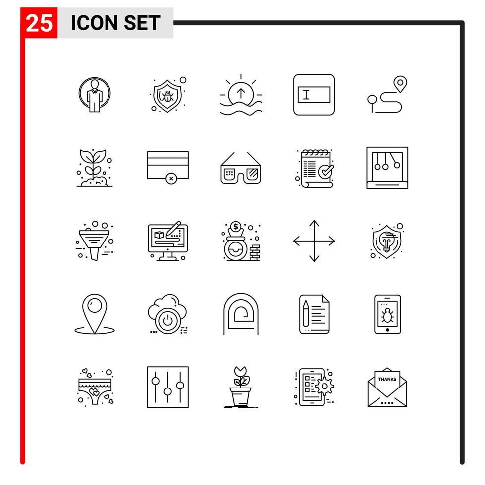 Editable Vector Line Pack of 25 Simple Lines of map text field day layout sun Editable Vector Design Elements