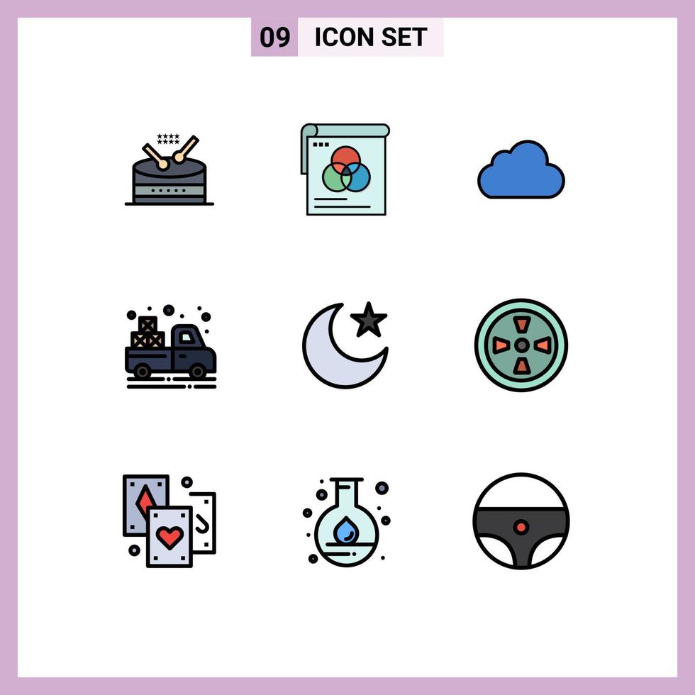 Universal Icon Symbols Group of 9 Modern Filledline Flat Colors of star agriculture cloud van carrier Editable Vector Design Elements