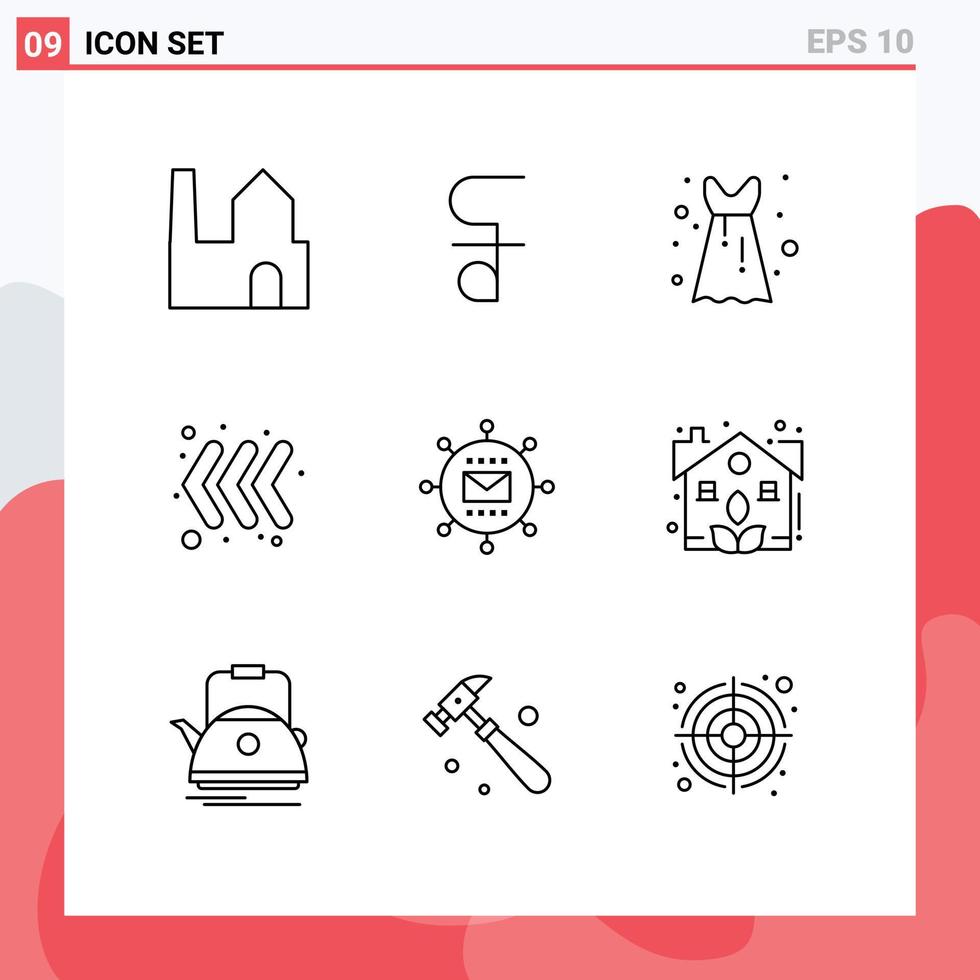 9 9 creativo íconos moderno señales y símbolos de mejoramiento correo blusa vestido motor teclado editable vector diseño elementos