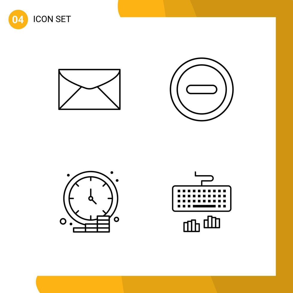 Line Pack of 4 Universal Symbols of mail dollar message ui time Editable Vector Design Elements