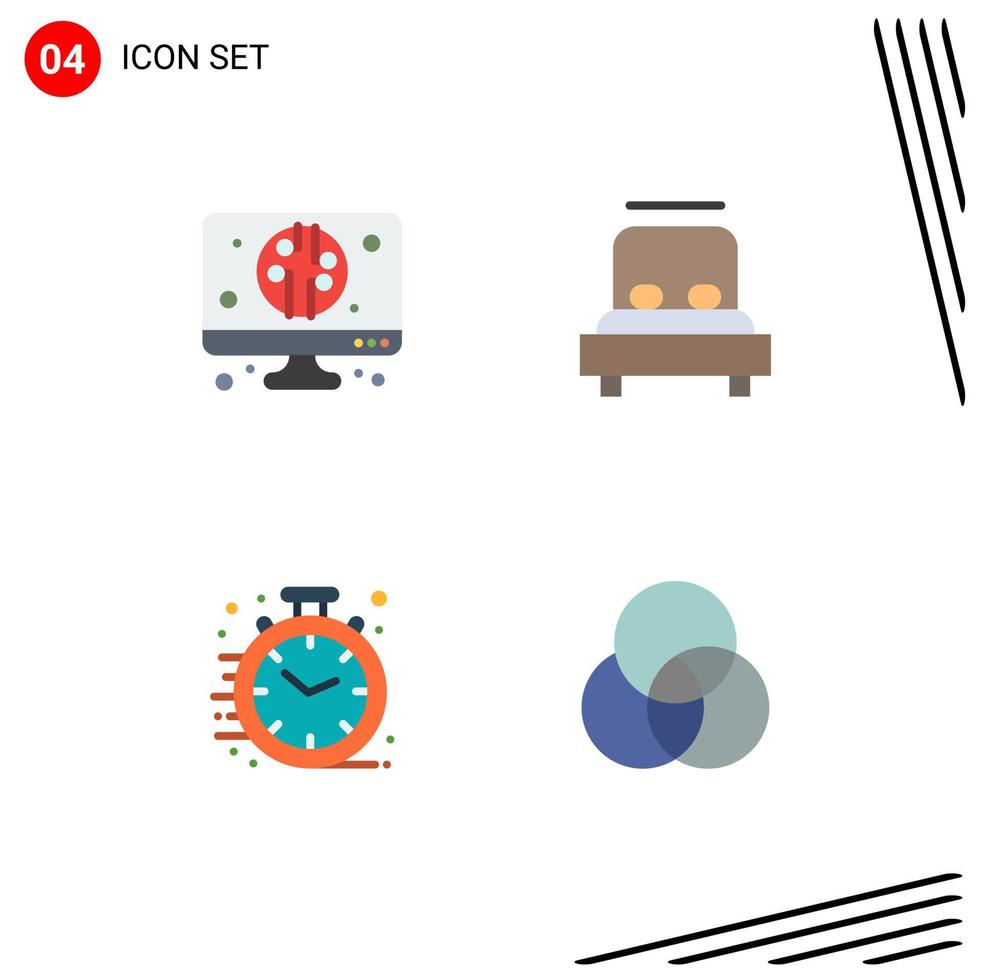 User Interface Pack of 4 Basic Flat Icons of digital clock bed wedding circles Editable Vector Design Elements