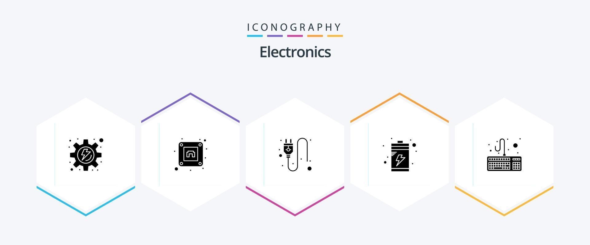 electrónica 25 glifo icono paquete incluso . . enchufe. teclado. computadora vector