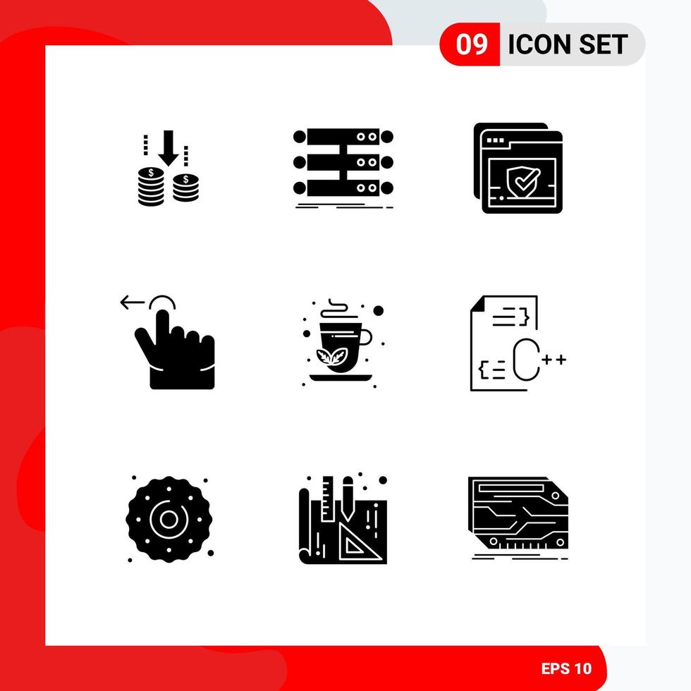 9 Thematic Vector Solid Glyphs and Editable Symbols of herbal tea swipe data gesture web Editable Vector Design Elements