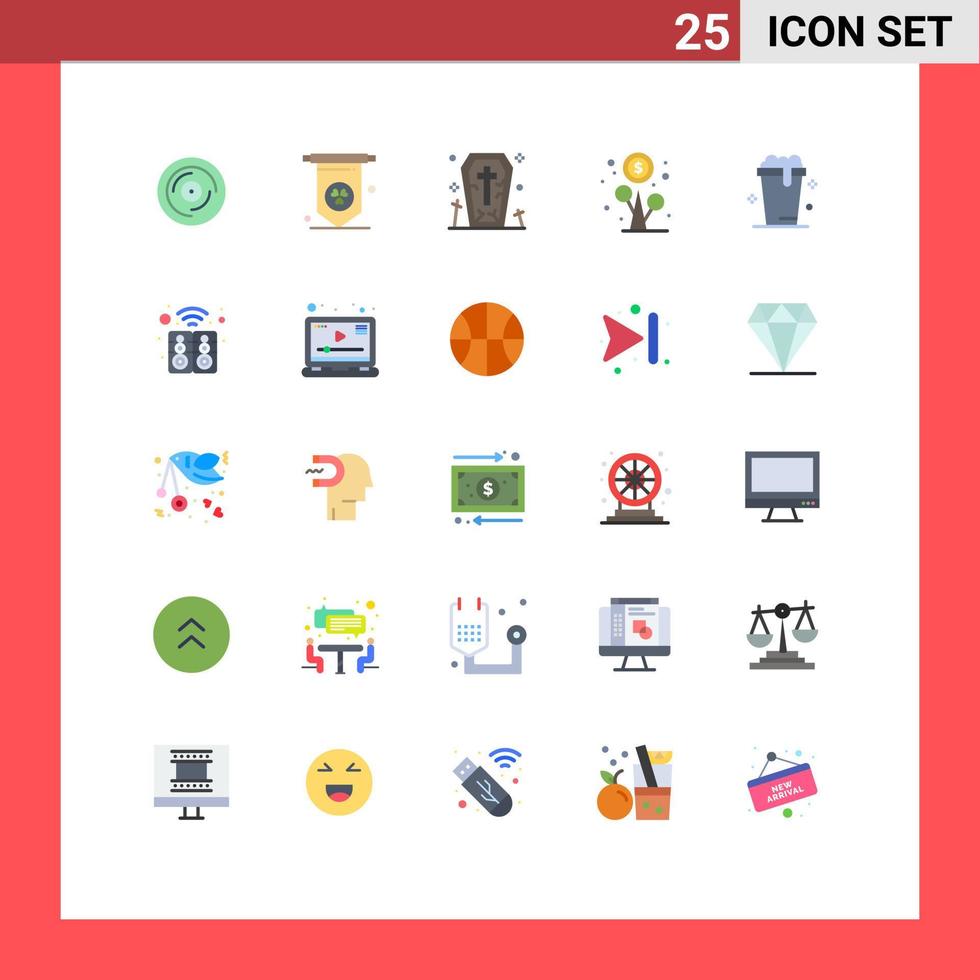 Universal Icon Symbols Group of 25 Modern Flat Colors of cleaning soup ghost glass growth Editable Vector Design Elements