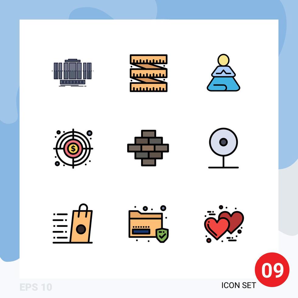 Stock Vector Icon Pack of 9 Line Signs and Symbols for building finding goal fast target aim Editable Vector Design Elements